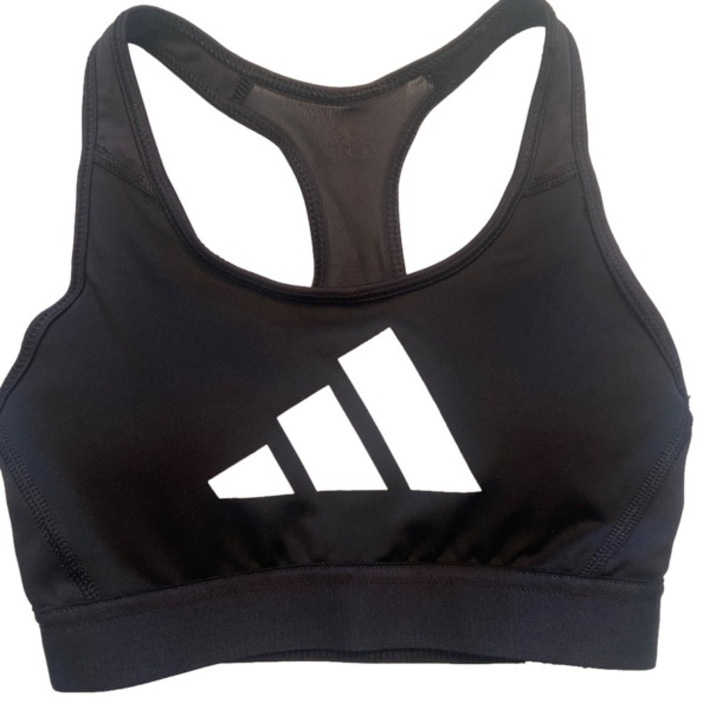 Adidas Black Sports Bra White Logo XS NWT
